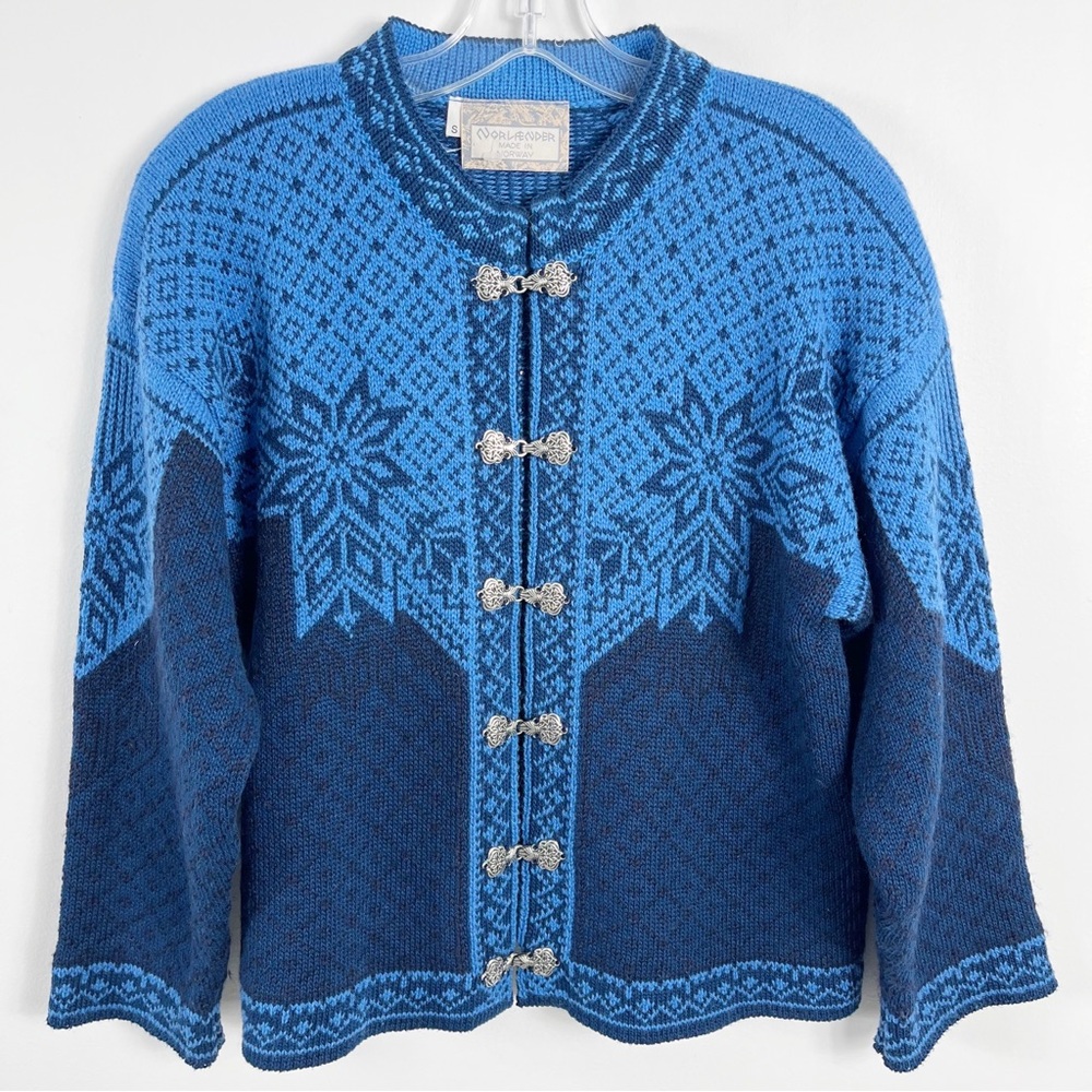 Norlender Classic Wool Blend Chunky Knit Cardigan Sweater Size Small Blue